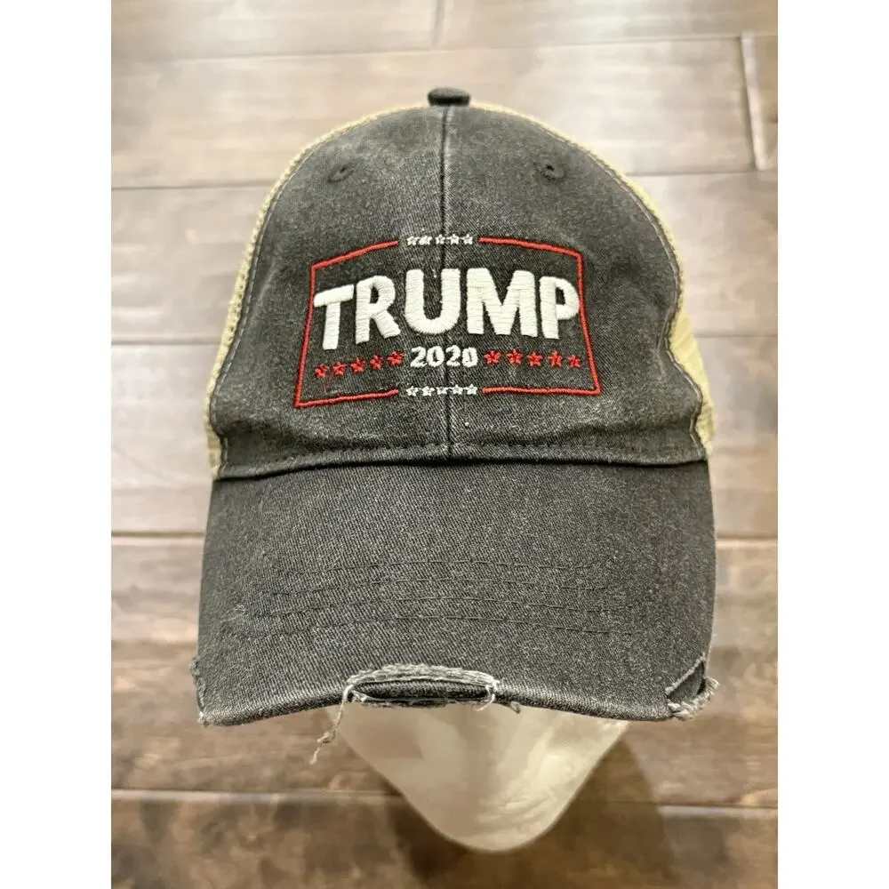 Trump 2020 Mens Gray Distressed Adjustable SnapBack Trucker Mesh Hat Cap Adams